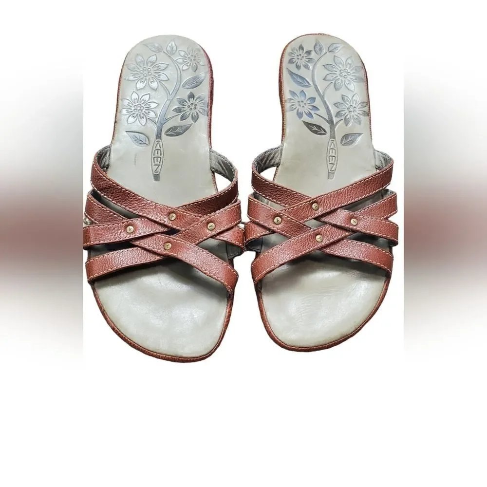 Keen Brown Leather Slide Sandals